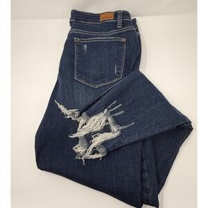 Judy Blue Jeans Women Sz 15/32 Dark Skinny Distressed Raw Hem Everyday Stretch*